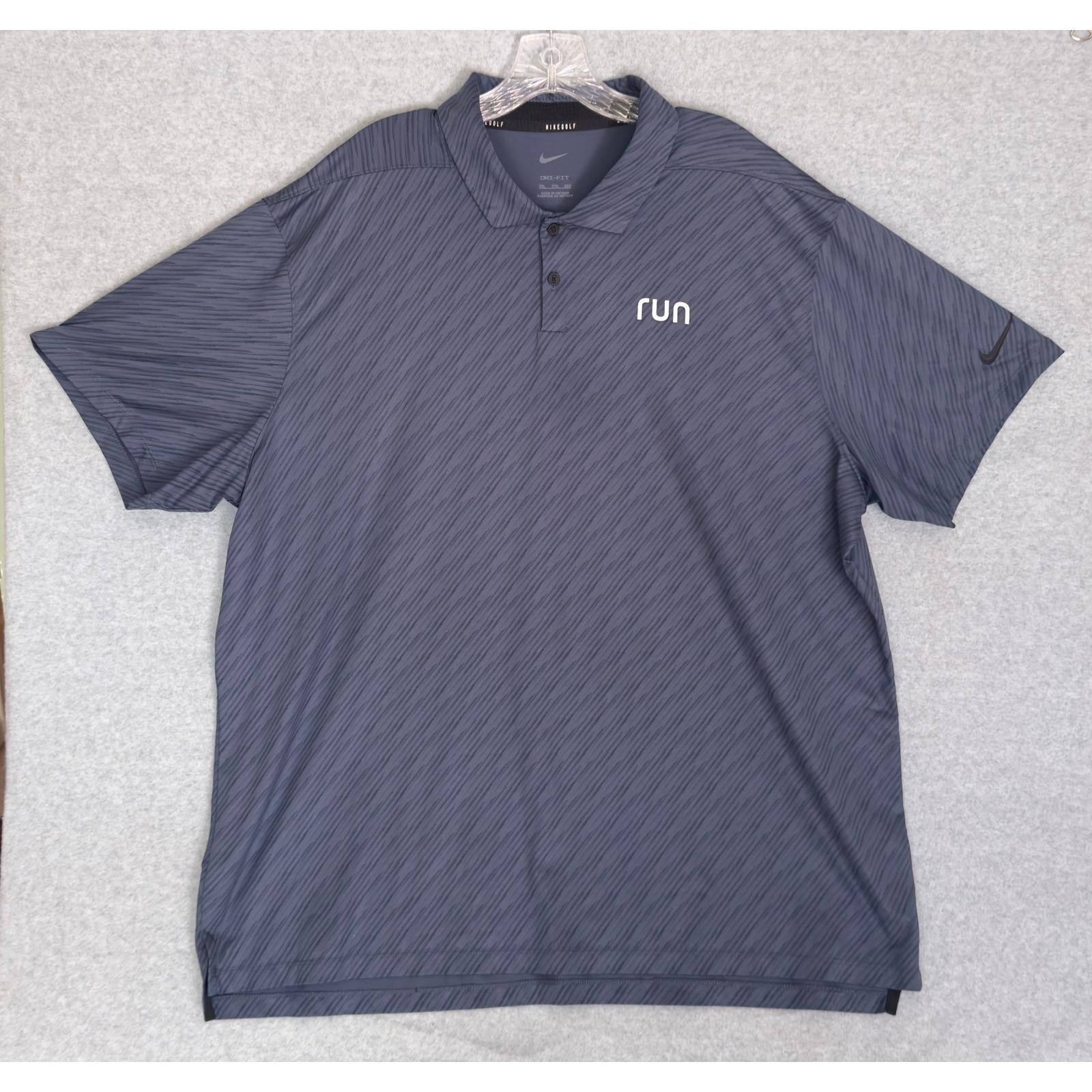 Nike Golf Polo Shirt Mens Xxl Navy Blue Dri-Fit Run Graphic Short Sleeve Striped